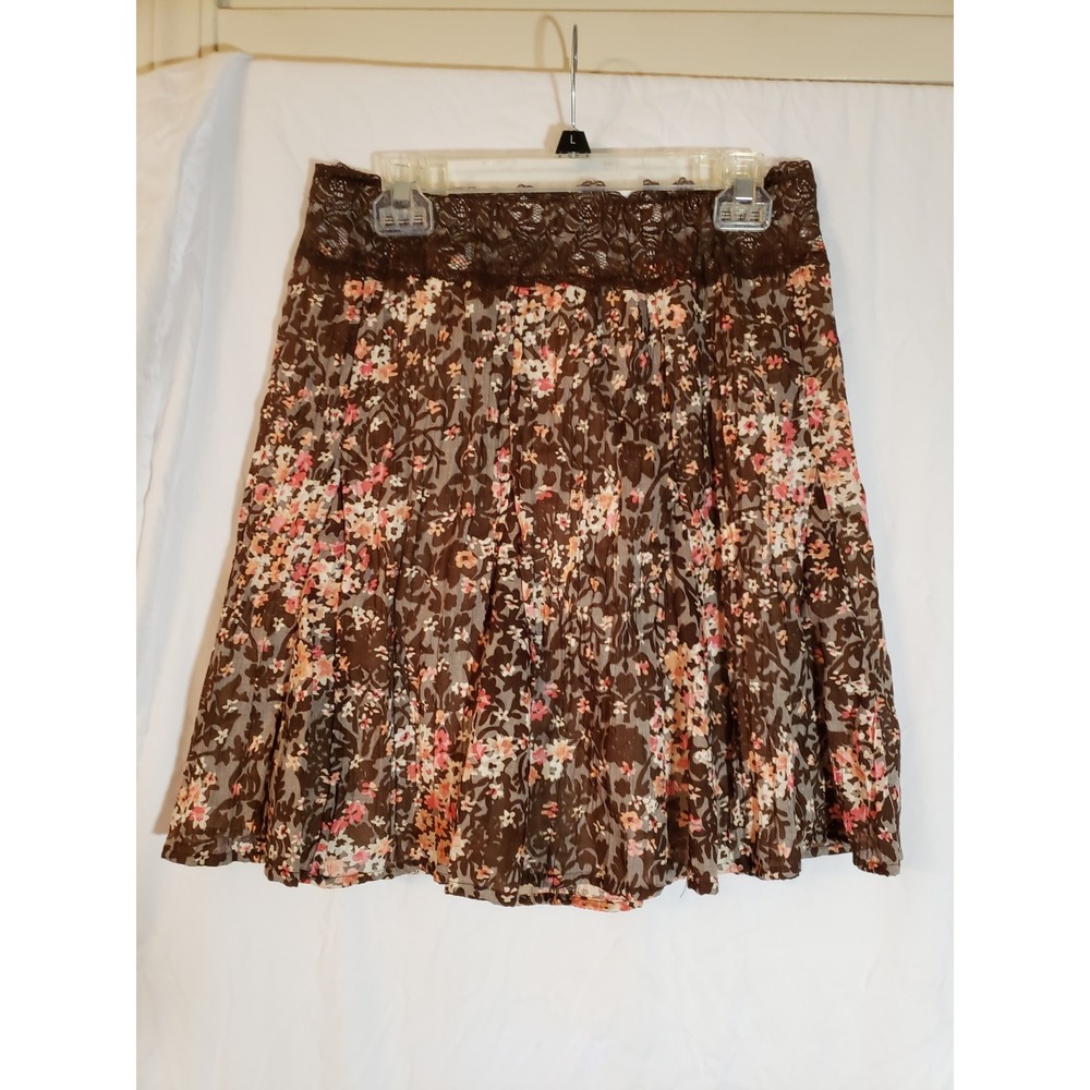 Women's Catch My I Brown Floral Pleated Skirt Size M